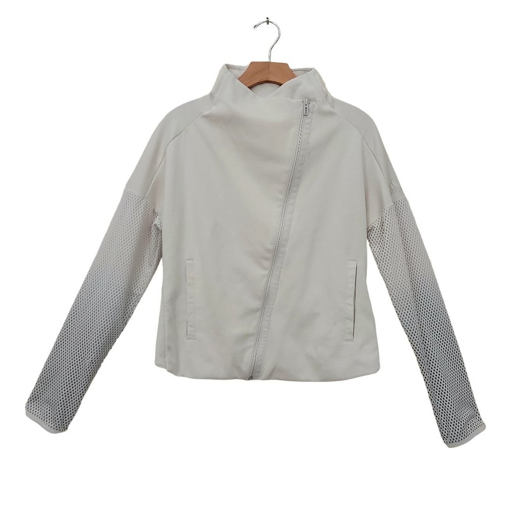 Adidas Heart Tracer Summer Jacket Womens Medium White Asymmetrical Zip Mesh